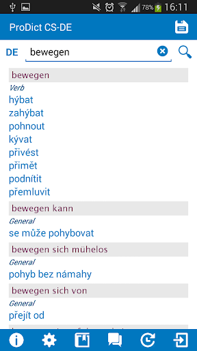 Czech - German dictionary Screen 2