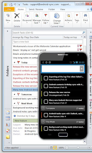 Android application Outlook Task - USB Sync screenshort
