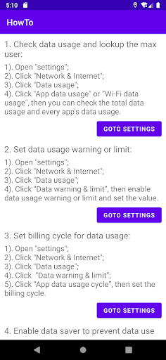 Android application How to set network data usage screenshort