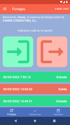 Android application ccControlHorario screenshort