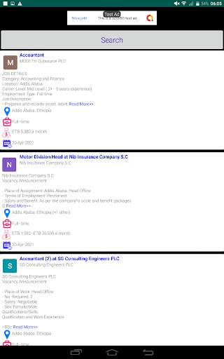 Android application Ethiopia Jobs screenshort