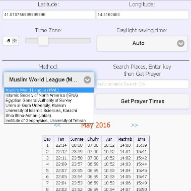 Monthly Prayer Timetable