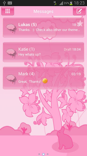 Android application Animal Theme Pink GO SMS Pro screenshort