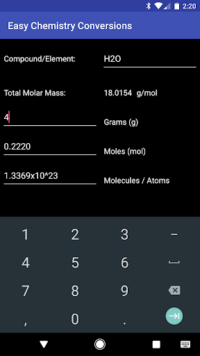 Easy Chemistry Conversions Screen 3