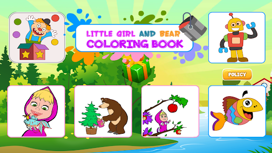 Little Girl and Bear Coloring