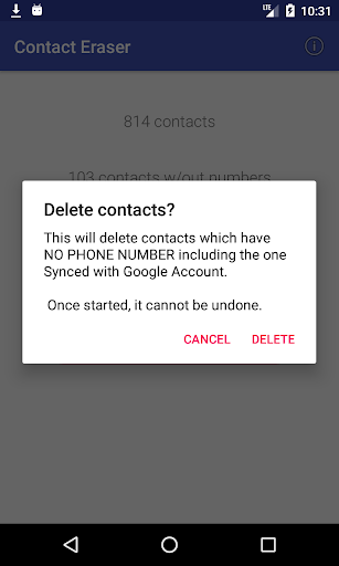 One-Click Erase All Contacts Screen 2