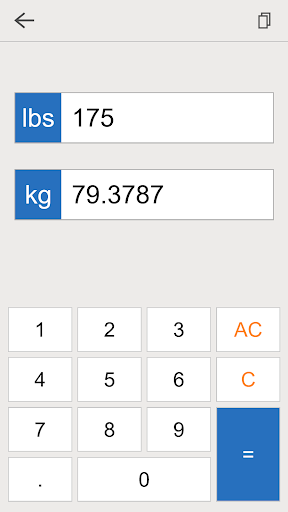 Screenshot of lbs kg converter