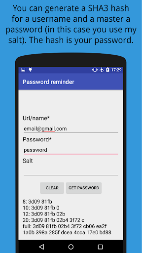 Password reminder SHA3 Screen 2