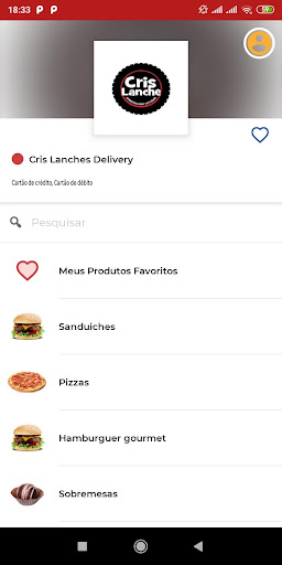 Android application Cris Lanches Delivery screenshort
