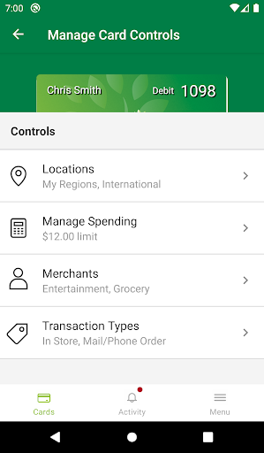 Abington Bank Card Manager Screen 3