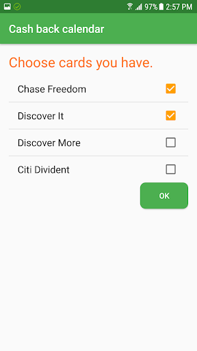 Cash back calendar Screen 2