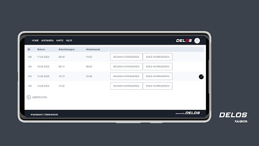 DELOS Fahrer Screen 2