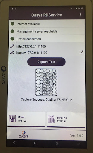 OASYS MFS100 RD Service Screen 2