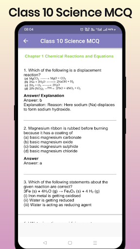 Class 10 Science MCQ Screen 2