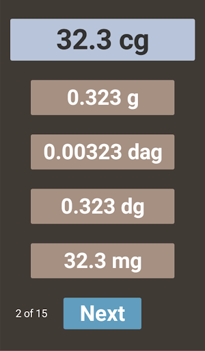 Mass unit conversions Screen 2
