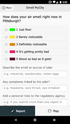 Android application Smell MyCity screenshort