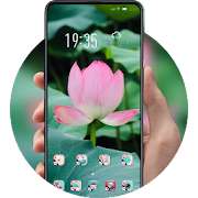 Plant lotus charming pink flower with leaves theme