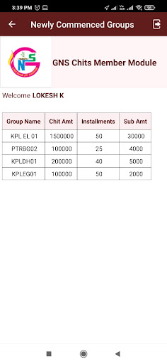 GNS Chits Member Module Screen 2