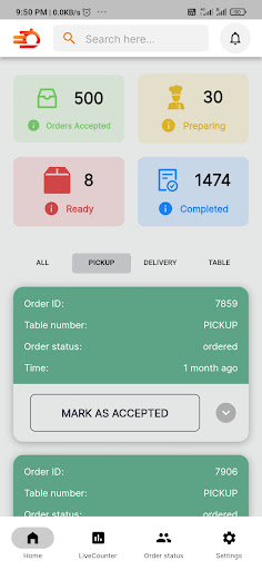 Orderific Service Panel Screen 2