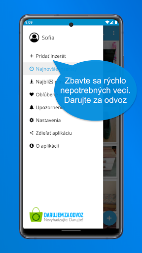 Android application Darujem za odvoz screenshort