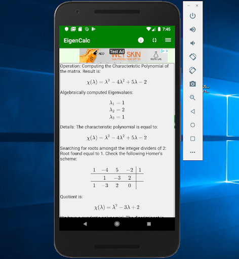Eigenvalues Calculator Screen 3