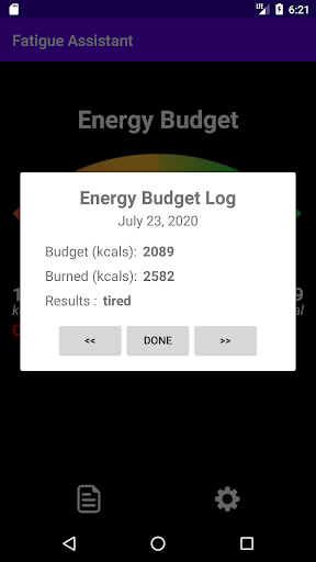 Fatigue Assistant Screen 3
