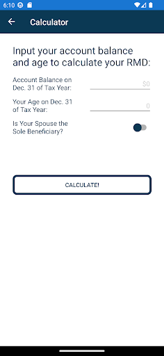 RMD Calculator Screen 2