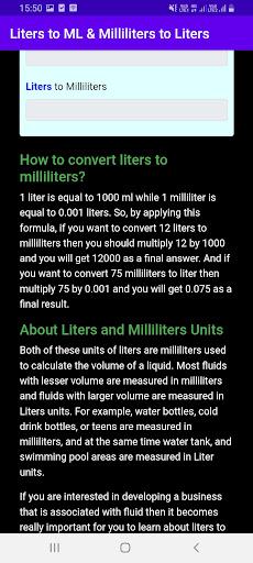 Liters to Milliliter to Liters Screen 3