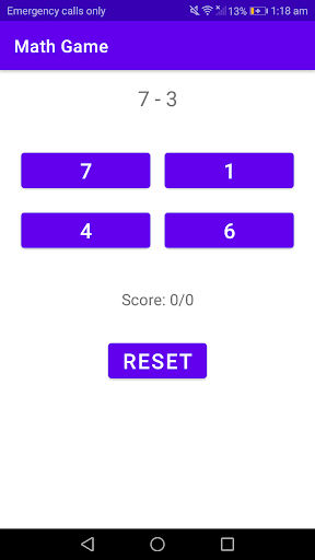 Android application Math Game screenshort