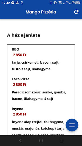 Android application Mango Pizzéria screenshort