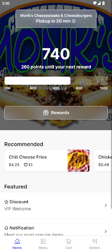 Android application Monk's Cheesesteaks screenshort