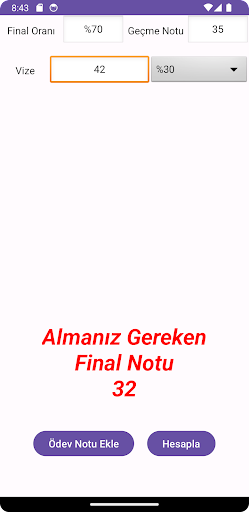 Android application Final Hesapla screenshort