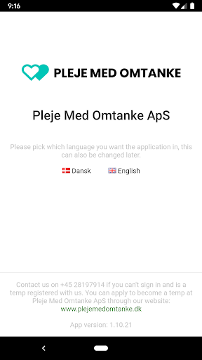 Android application Pleje Med Omtanke screenshort