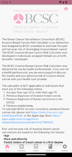 Android application BCSC v3 InvasiveBreastCaRisk screenshort