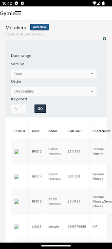Android application Gym Management screenshort