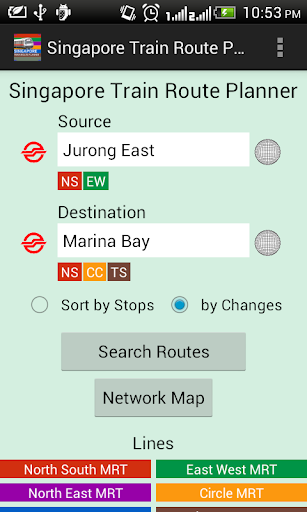 Android application Singapore Train Route Planner screenshort