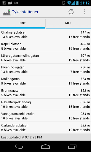 Android application Cykelstationer screenshort