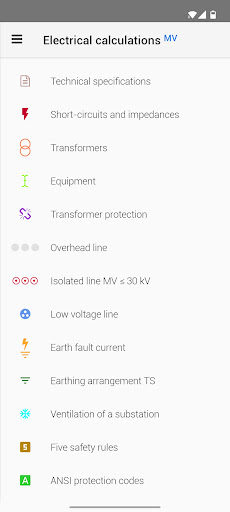 Android application Medium Voltage Calculations screenshort