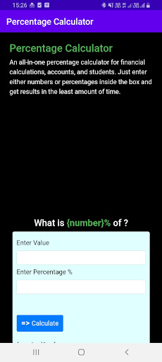 Android application Percentage Calculator screenshort