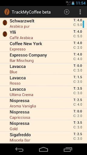 Android application TrackMyCoffee screenshort