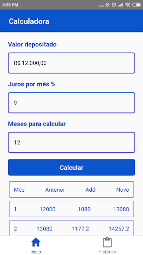 Calculadora de juros Screen 2