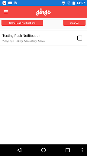 Android application Gingr Notifcations screenshort