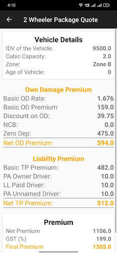 Insurance Premium Calculator Screen 3