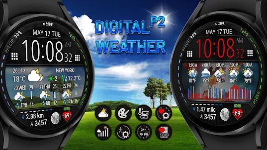 디지털 날씨 시계 페이스 P2