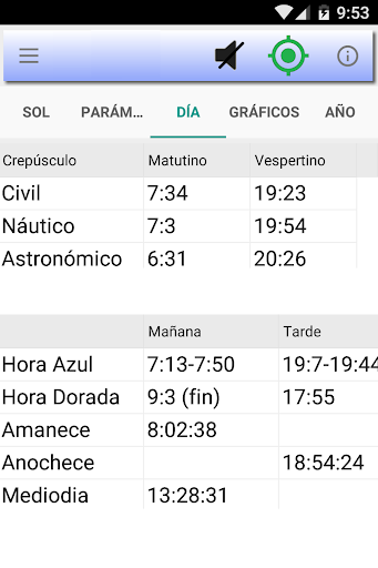 Android application Datos Astronómicos screenshort