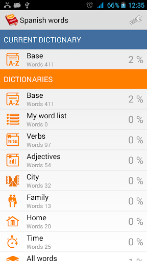 Android application Learn Spanish Vocabulary screenshort