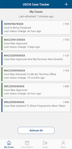 Android application US Immigration Case Tracker screenshort