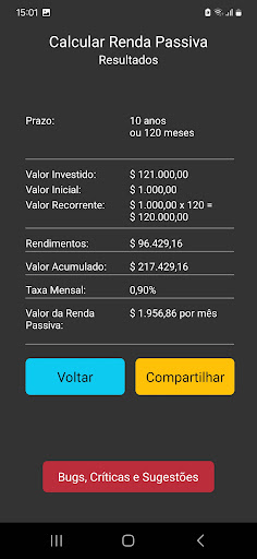 Android application Calcular Renda Passiva screenshort