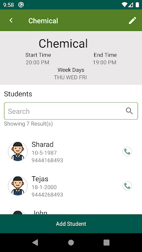 Master - Class Management app Screen 3