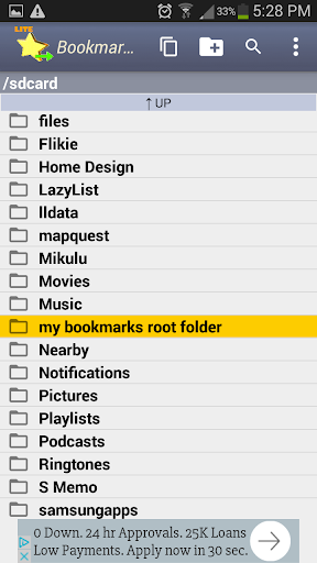 Android application Bookmarks Lite screenshort